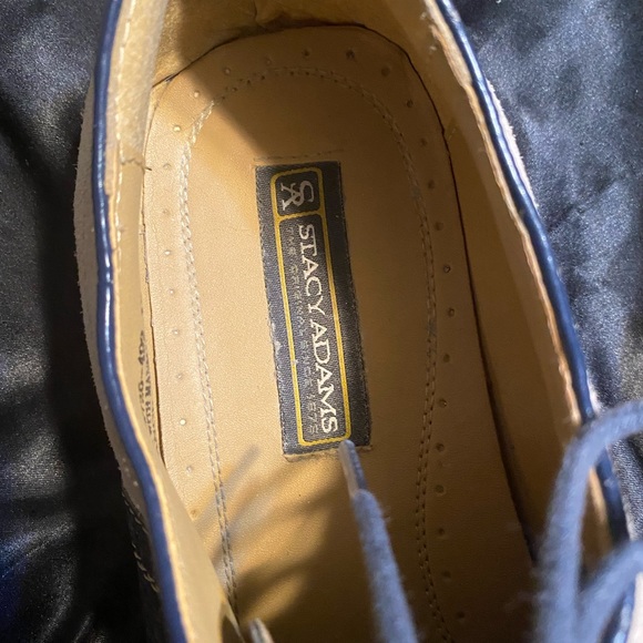Size 13 STACY ADAMS mens laced loafers tan suede/navy gator - Picture 6 of 7